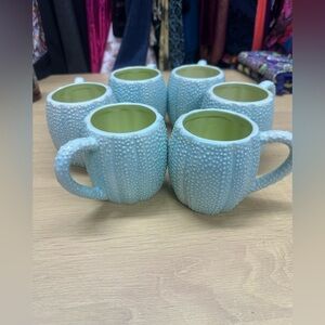 Kate Williams Sea Urchin Coffee Mug Cup by Global Design Mint Color Set of 6 EUC